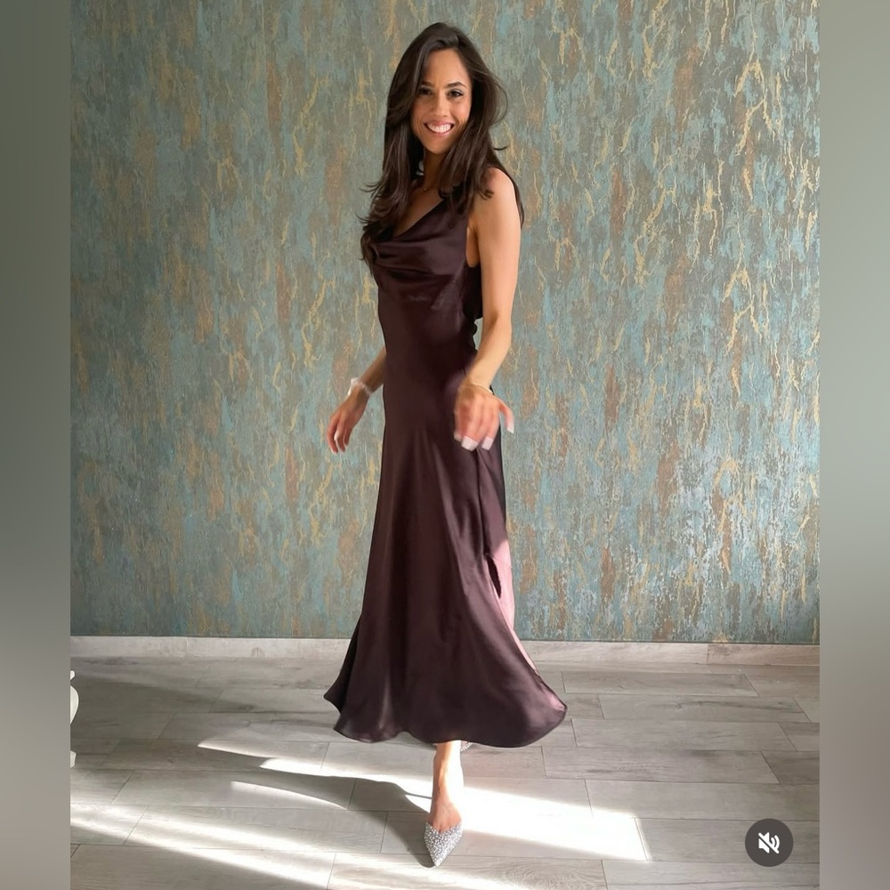 NEW Zara zw collection Elegant Brown Sleeveless maxi stin effect evening dress - Picture 2 of 9
